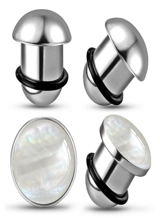 Earblity 2Pairs 6mm Surgical Stainless Steel Stretching Kit with 2 Cute Tops Tunnels Plugs Expander Body Piercing Jewelry Set 14G-00G Silver - Image 1
